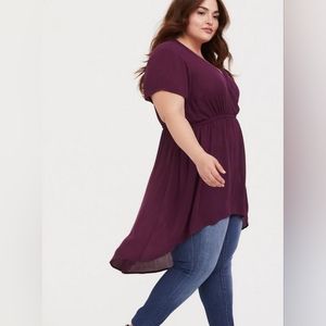 Babydoll Gauze Surplice Tunic Top (D4)